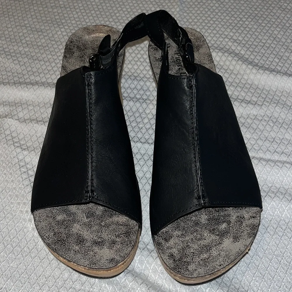 Pierre Dumas | Black Marbled Hester Wedge Peep-Toe Sandal - Women - Picture 9 of 12